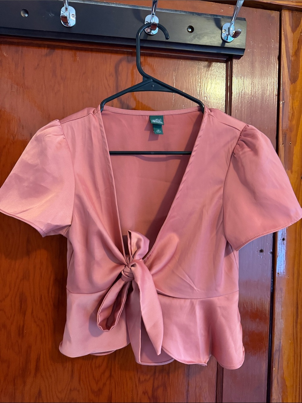 Rose Mauve Tie-Front Peplum Blouse